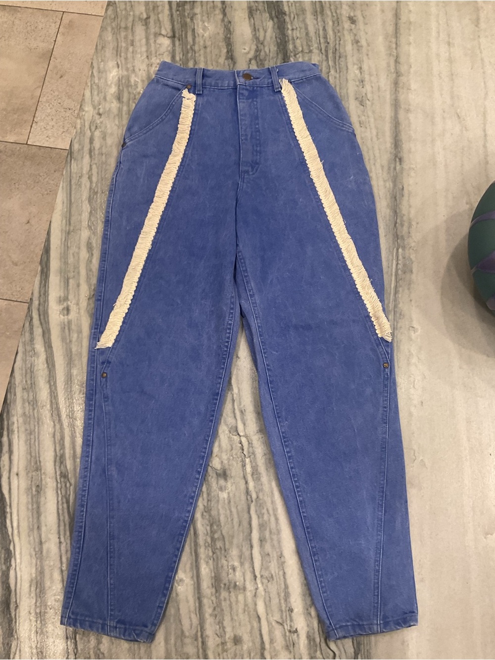 RARE Vintage Lee Cotton Jeans in Periwinkle Blue with Cream Fringe